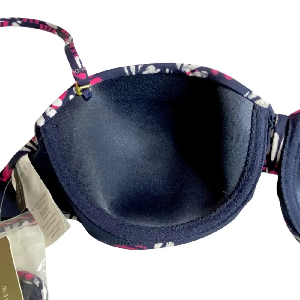 J. Crew Bikini Top Navy Convertible Underwire Geometric Fan Print 32D Small NWT - Picture 13 of 16